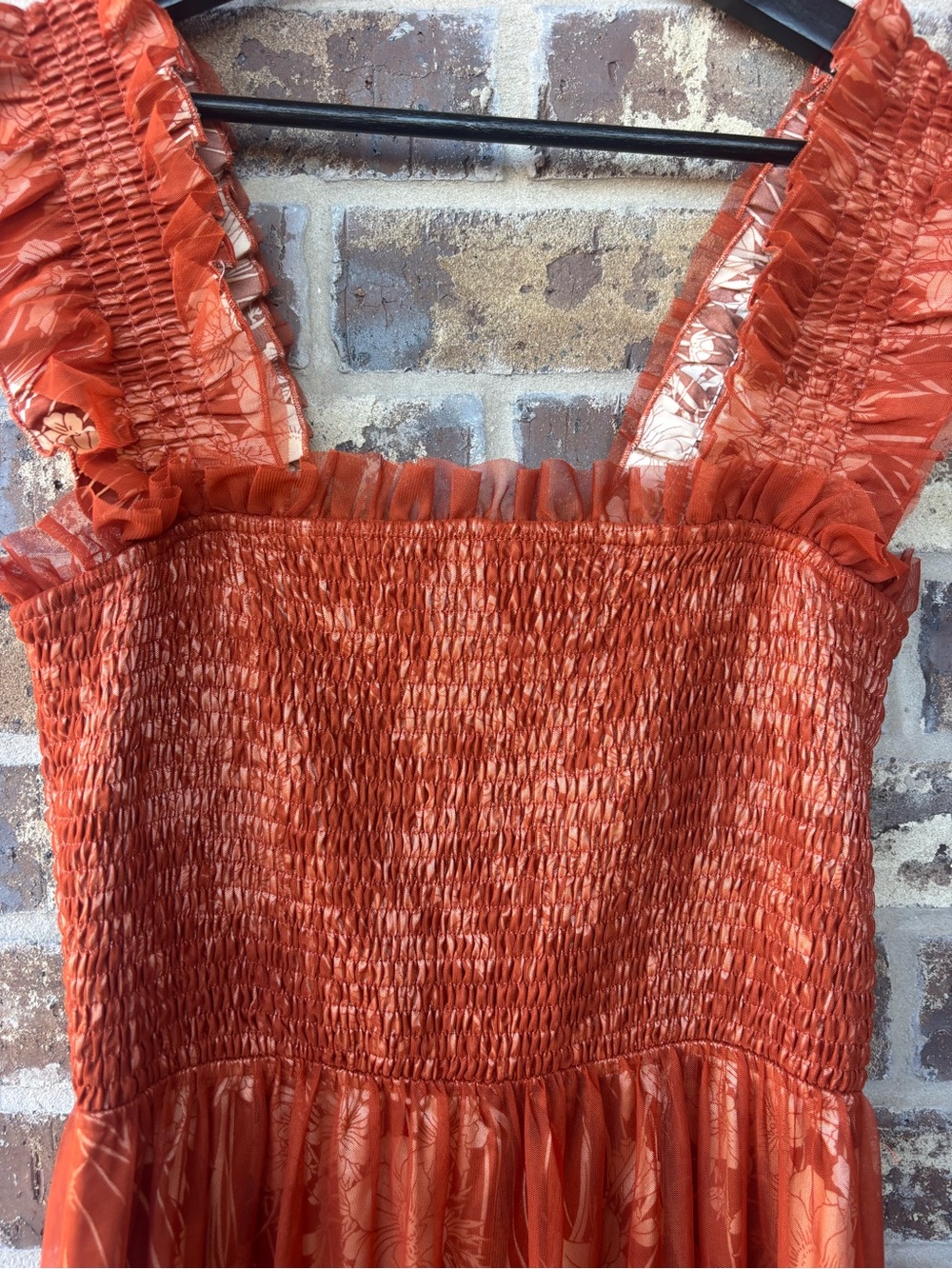 Gorgeous Baltic Born Terracotta Floral Midi Dress Smocked Ruffle Tiered Boho - Picture 8 of 11